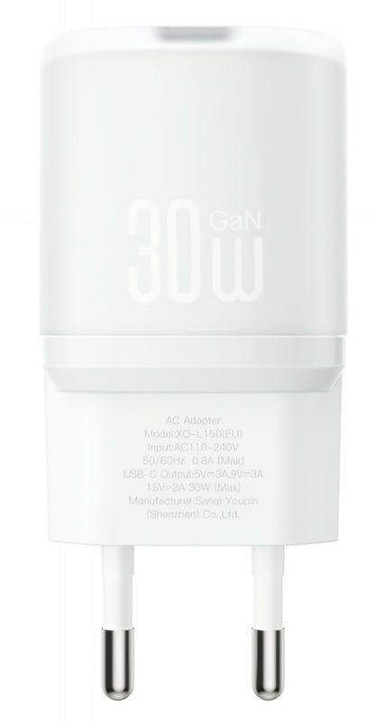 Зарядно устройство за мрежа XO Design L150, 30W, 3A, 1 x USB-C, Бяло