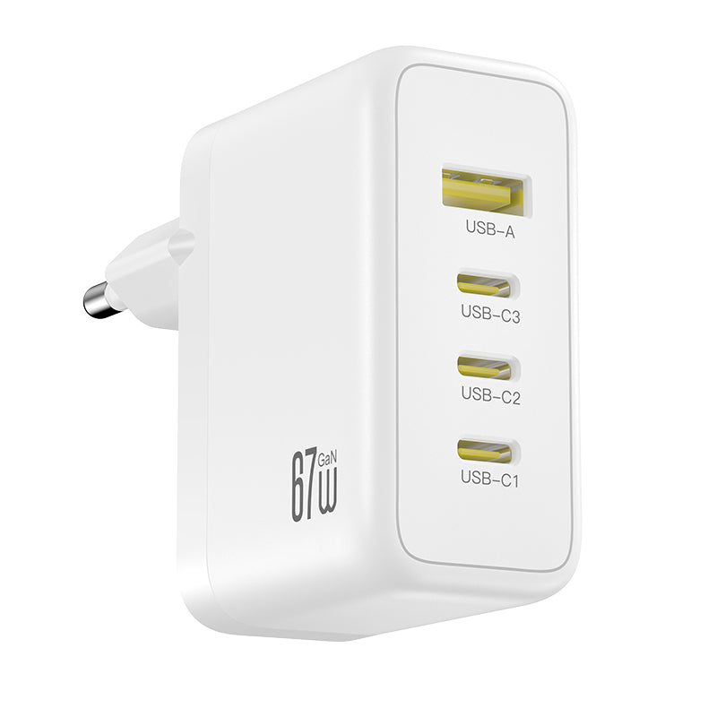 Зарядно устройство XO Design CE39, 67W, 3A, 1 x USB-A - 3 x USB-C, бяло