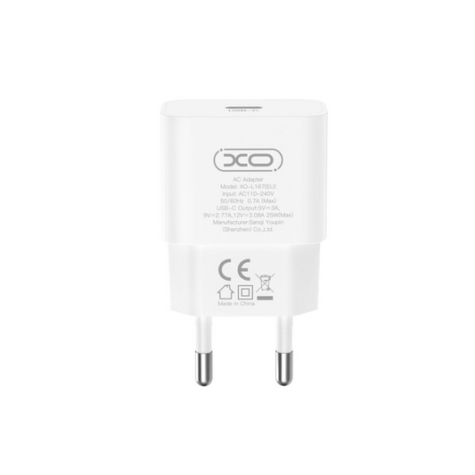 Зарядно за мрежа XO Design L167, 25W, 3A, 1 x USB-C, Бяло