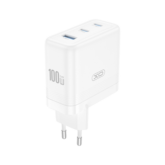Зарядно устройство за мрежа XO Design CE35, 100W, 5A, 1 x USB-A - 2 x USB-C, Бяло