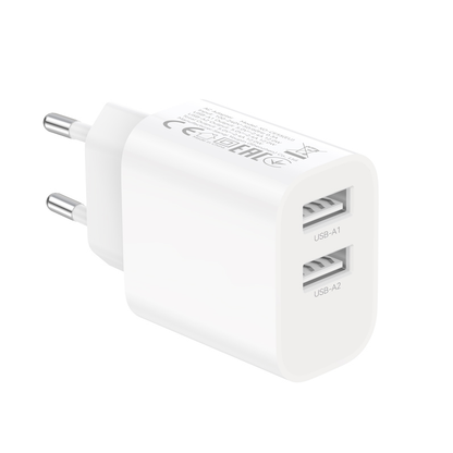 Мрежово зарядно XO Design CE55, 12 W, 2,4 A, 2 x USB-A, бяло