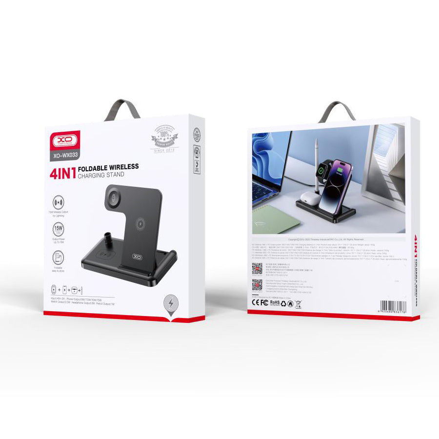 Безжично зарядно устройство за мрежа XO Design WX033 4в1, 15W, 1.67A, Черно