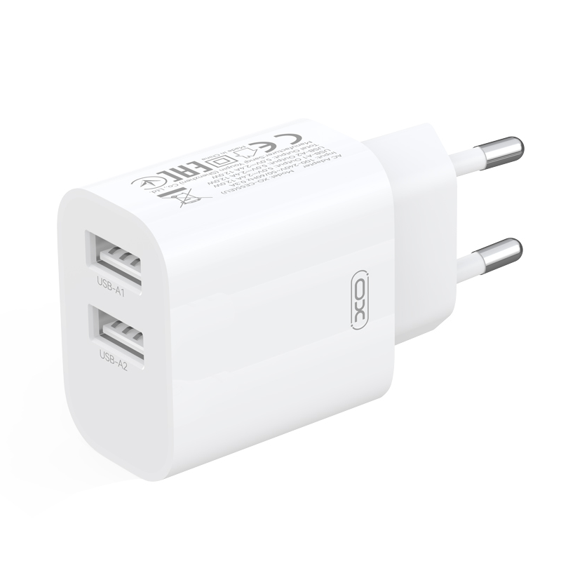 Мрежово зарядно XO Design CE55, 12 W, 2,4 A, 2 x USB-A, бяло