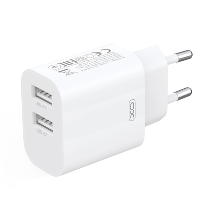 Мрежово зарядно XO Design CE55, 12 W, 2,4 A, 2 x USB-A, бяло