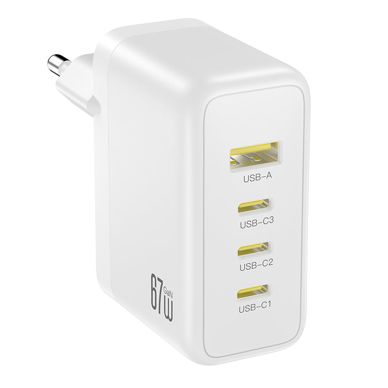 Зарядно устройство XO Design CE39, 67W, 3A, 1 x USB-A - 3 x USB-C, бяло