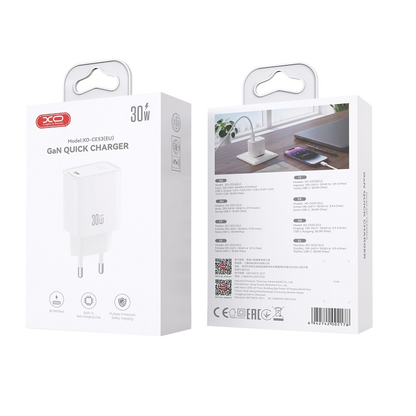 Мрежово зарядно XO Design CE53, 30 W, 3 A, 1 x USB-C, бяло