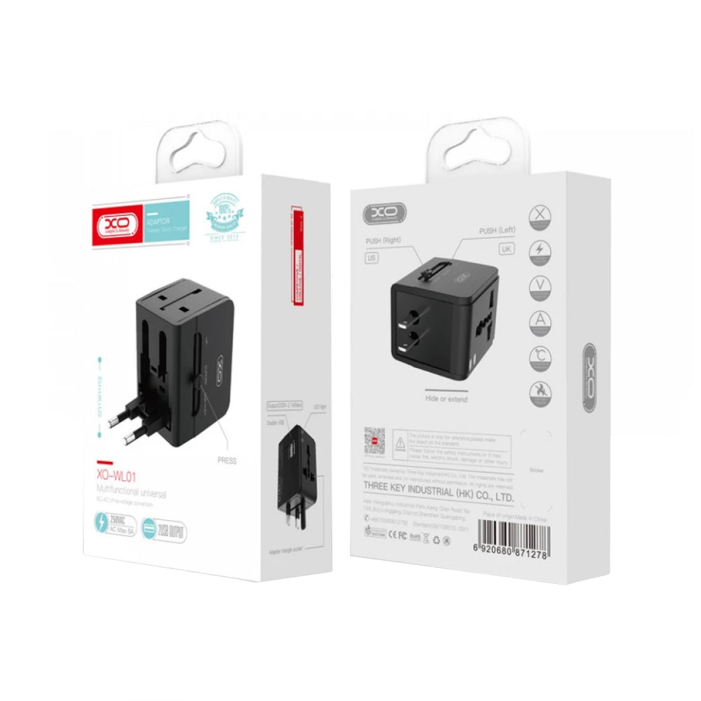 XO Design WL01 Travel Network Charger, 10.5W, 2.1A, 2 x USB-A, Black