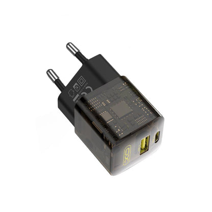Зарядно за мрежа XO Design CE05, 30W, 3A, 1 x USB-A - 1 x USB-C, Кафяво