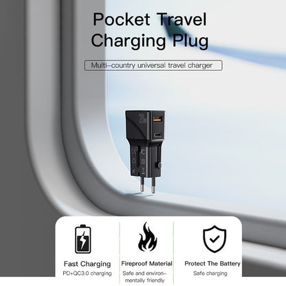 Мрежово зарядно устройство Yesido MC17 Travel, 20W, 3A, 1 x USB-A - 1 x USB-C, черно 