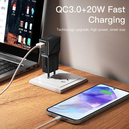 Мрежово зарядно устройство Yesido MC17 Travel, 20W, 3A, 1 x USB-A - 1 x USB-C, черно 