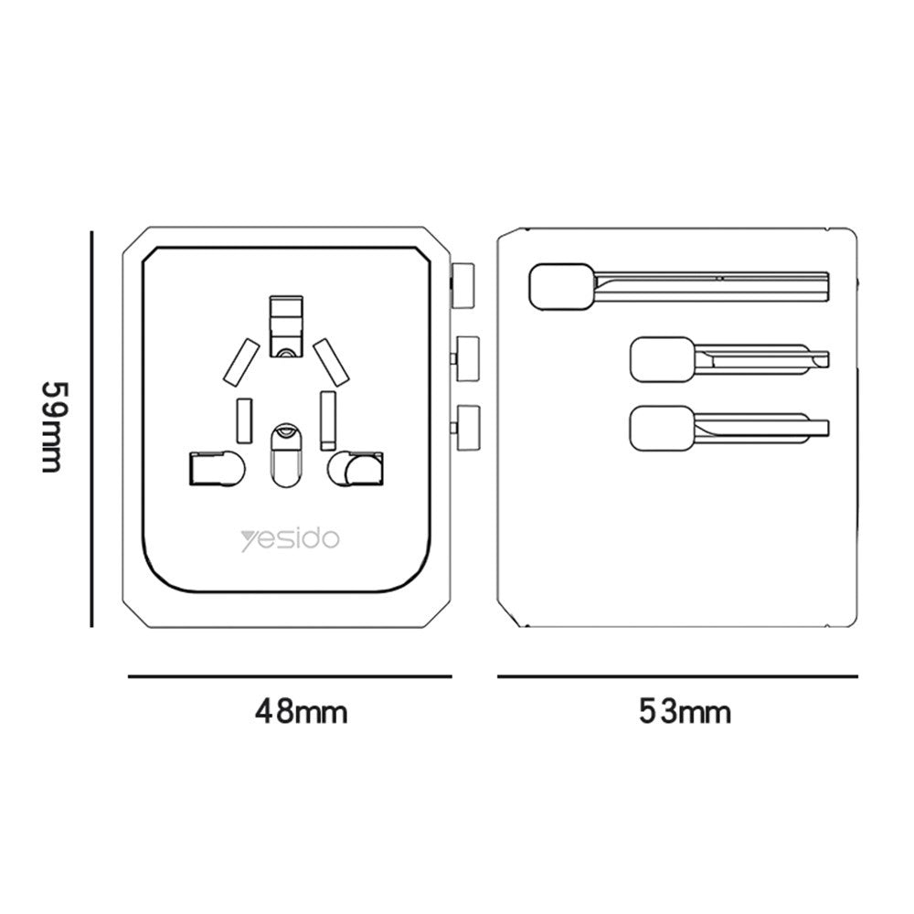Yesido MC24 Travel Network Charger, 20W, 3A, 3 x USB-A - 1 x USB-C, Black