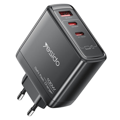 Yesido YC142 Network Charger, 100W, 5A, 1 x USB-A - 2 x USB-C, Black