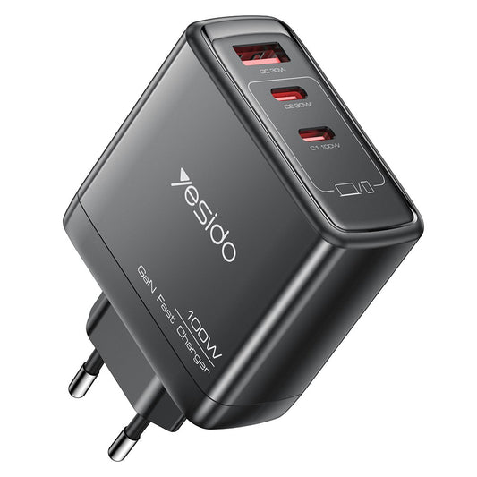 Yesido YC142 Network Charger, 100W, 5A, 1 x USB-A - 2 x USB-C, Black