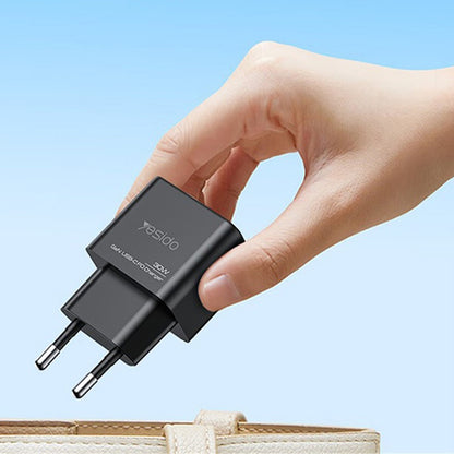 Зарядно устройство за мрежа Yesido YC64, 30W, 3A, 1 x USB-A - 1 x USB-C, Черно