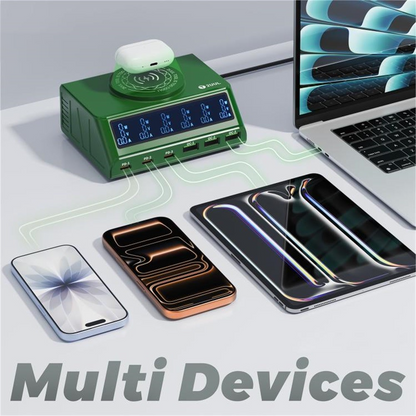 2UUL PC11 QI Station Charger, 110W, 3A, 3 x USB-A - 3 x USB-C, Green