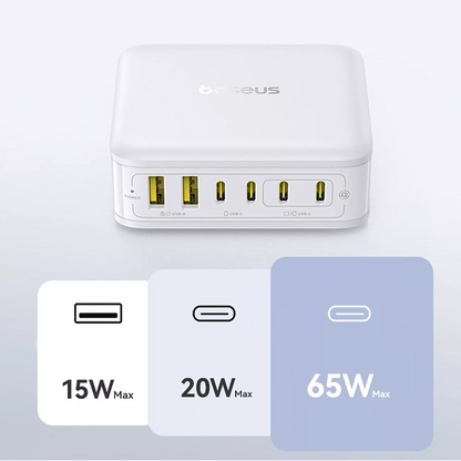 Зарядно устройство Baseus EnerFill FH21, 120W, 2 x USB-A - 4 x USB-C, бяло E0120T01