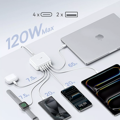 Зарядно устройство Baseus EnerFill FH21, 120W, 2 x USB-A - 4 x USB-C, бяло E0120T01