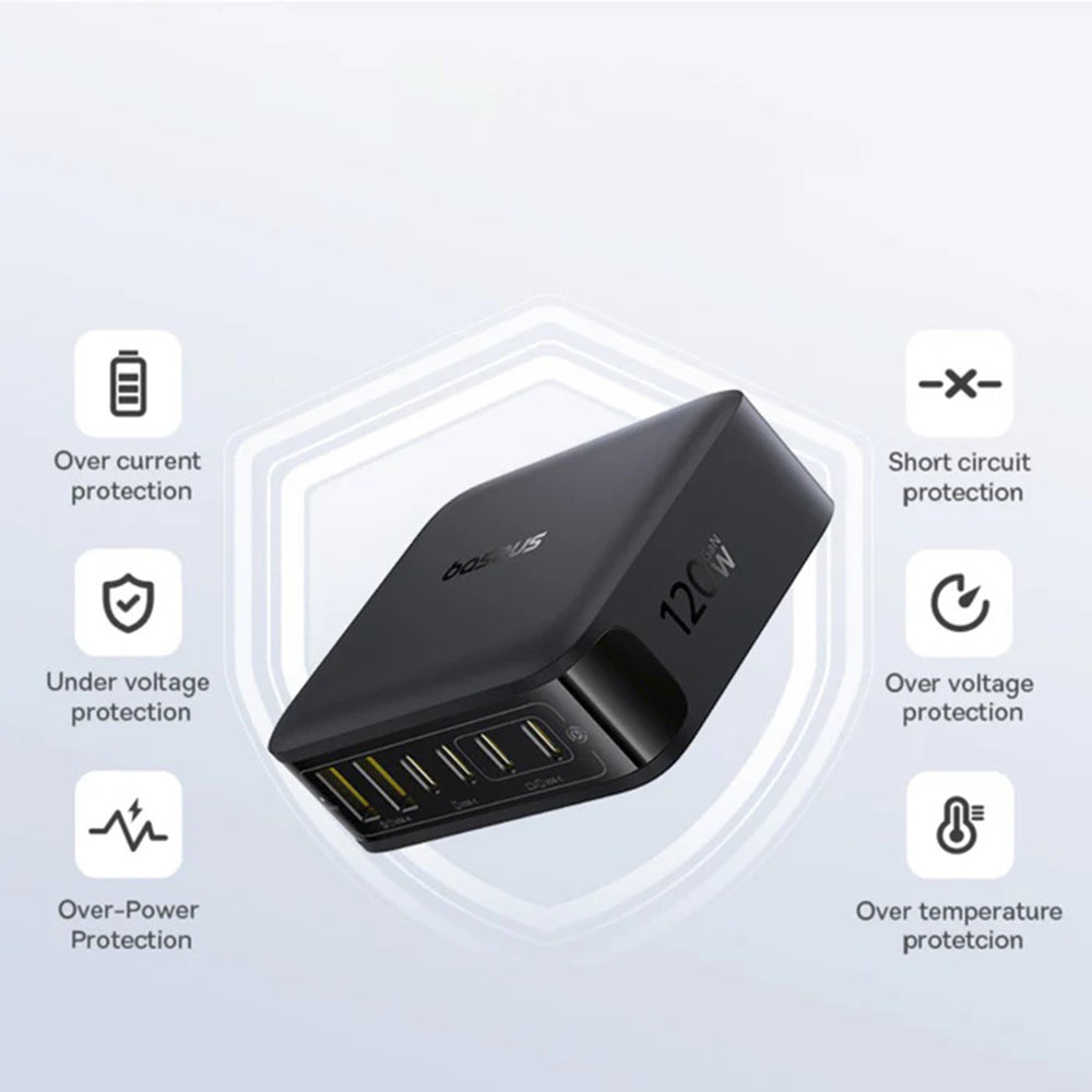 Зарядно устройство Baseus EnerFill FH21, 120W, 3.25A, 2 x USB-A - 4 x USB-C, Черно E0120T00