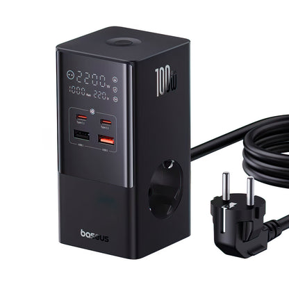 Зарядно устройство Baseus PowerCombo Tower, 100W, 5A, 2 x Schuko - 2 x USB-A - 2 x USB-C, Черно E00023609113-00