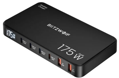 Зарядно устройство станция BlitzWolf BW-S30, 175W, 5A, 2 x USB-A - 4 x USB-C, Черно