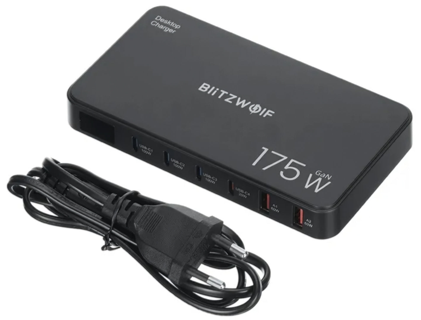 Зарядно устройство станция BlitzWolf BW-S30, 175W, 5A, 2 x USB-A - 4 x USB-C, Черно