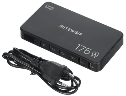 Зарядно устройство станция BlitzWolf BW-S30, 175W, 5A, 2 x USB-A - 4 x USB-C, Черно