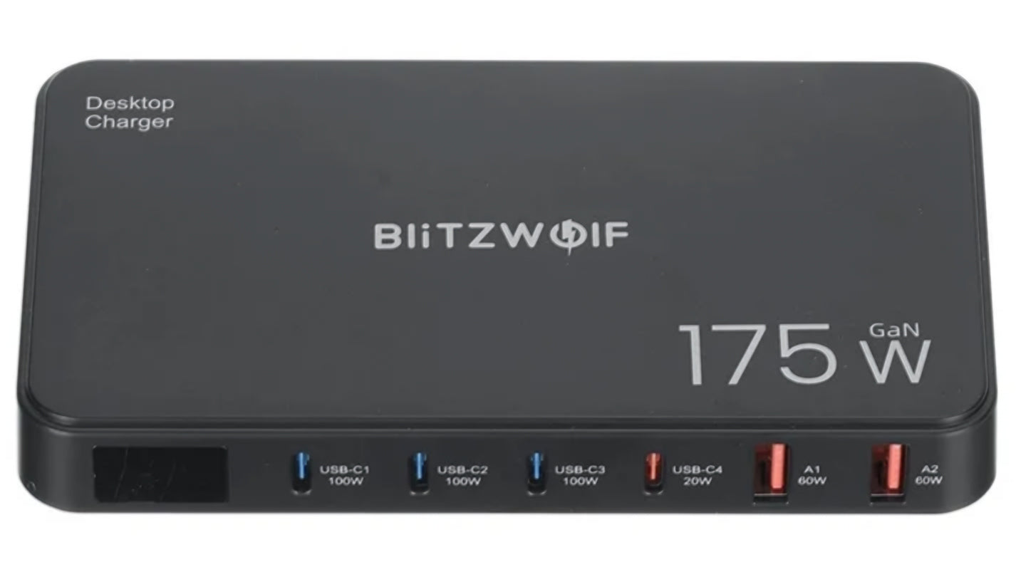 Зарядно устройство станция BlitzWolf BW-S30, 175W, 5A, 2 x USB-A - 4 x USB-C, Черно