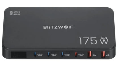 Зарядно устройство станция BlitzWolf BW-S30, 175W, 5A, 2 x USB-A - 4 x USB-C, Черно
