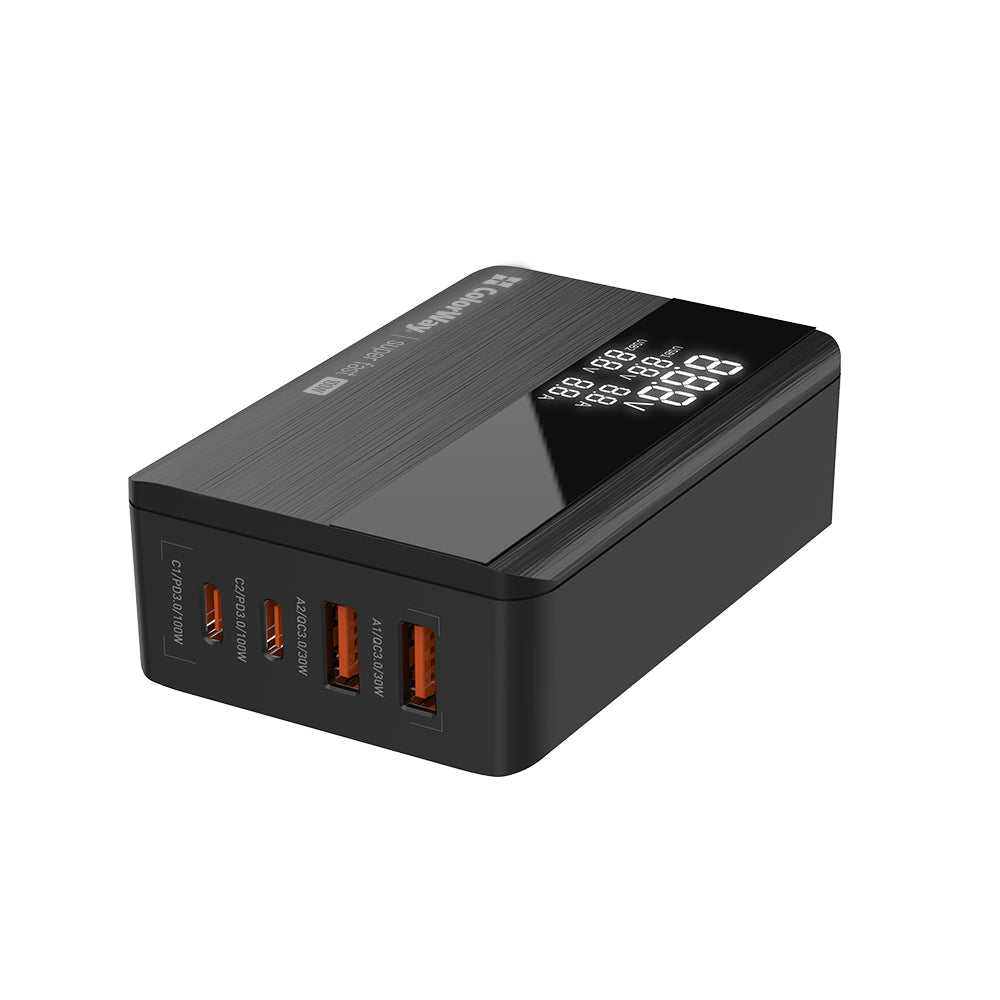 Зарядно устройство ColorWay Display, 100W, 5A, 2 x USB-A - 2 x USB-C, Черно