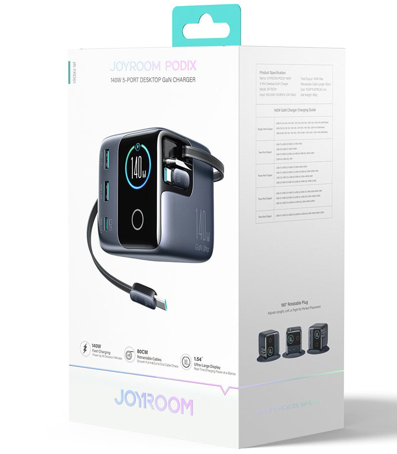 Станция за зареждане с USB-C кабел Joyroom Podix JR-TRD01, 140W, 1 x USB-C - 2 x USB-A, Сив