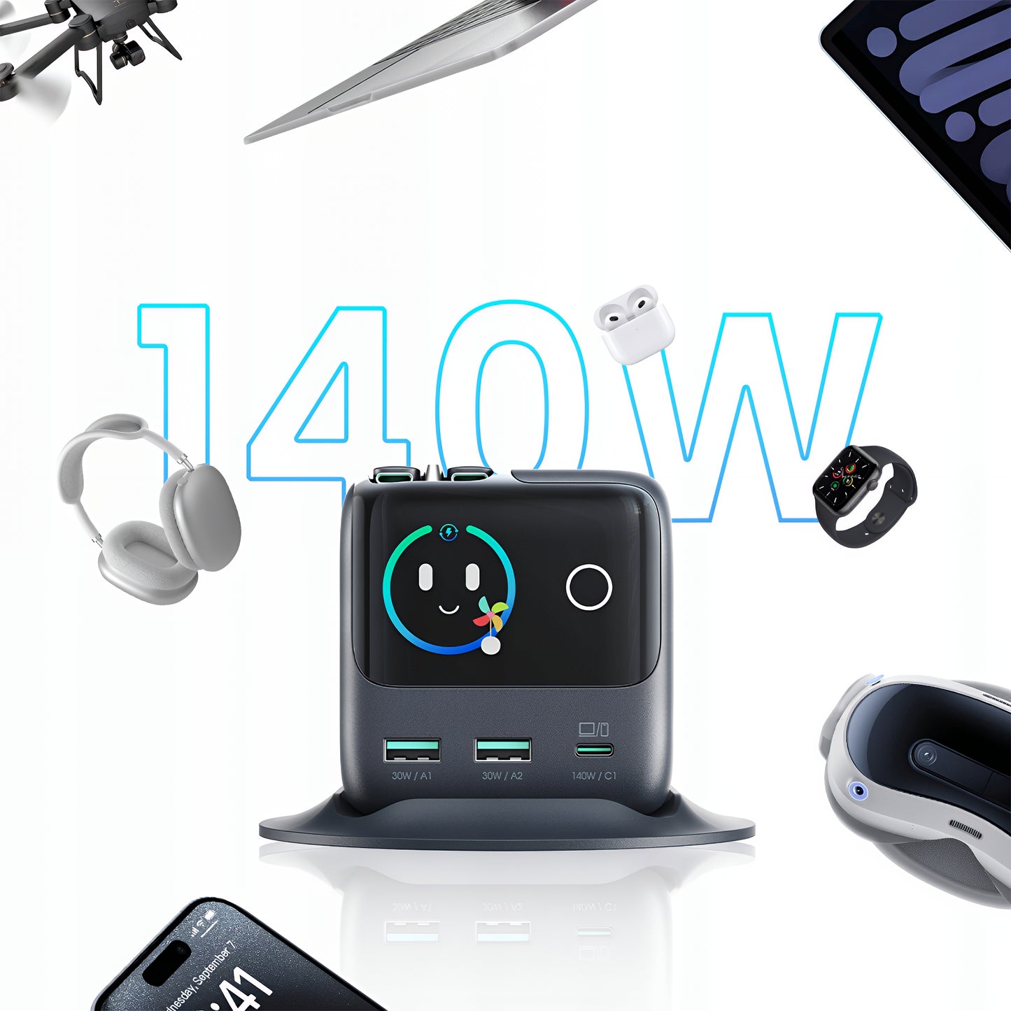 Станция за зареждане с USB-C кабел Joyroom Podix JR-TRD01, 140W, 1 x USB-C - 2 x USB-A, Сив