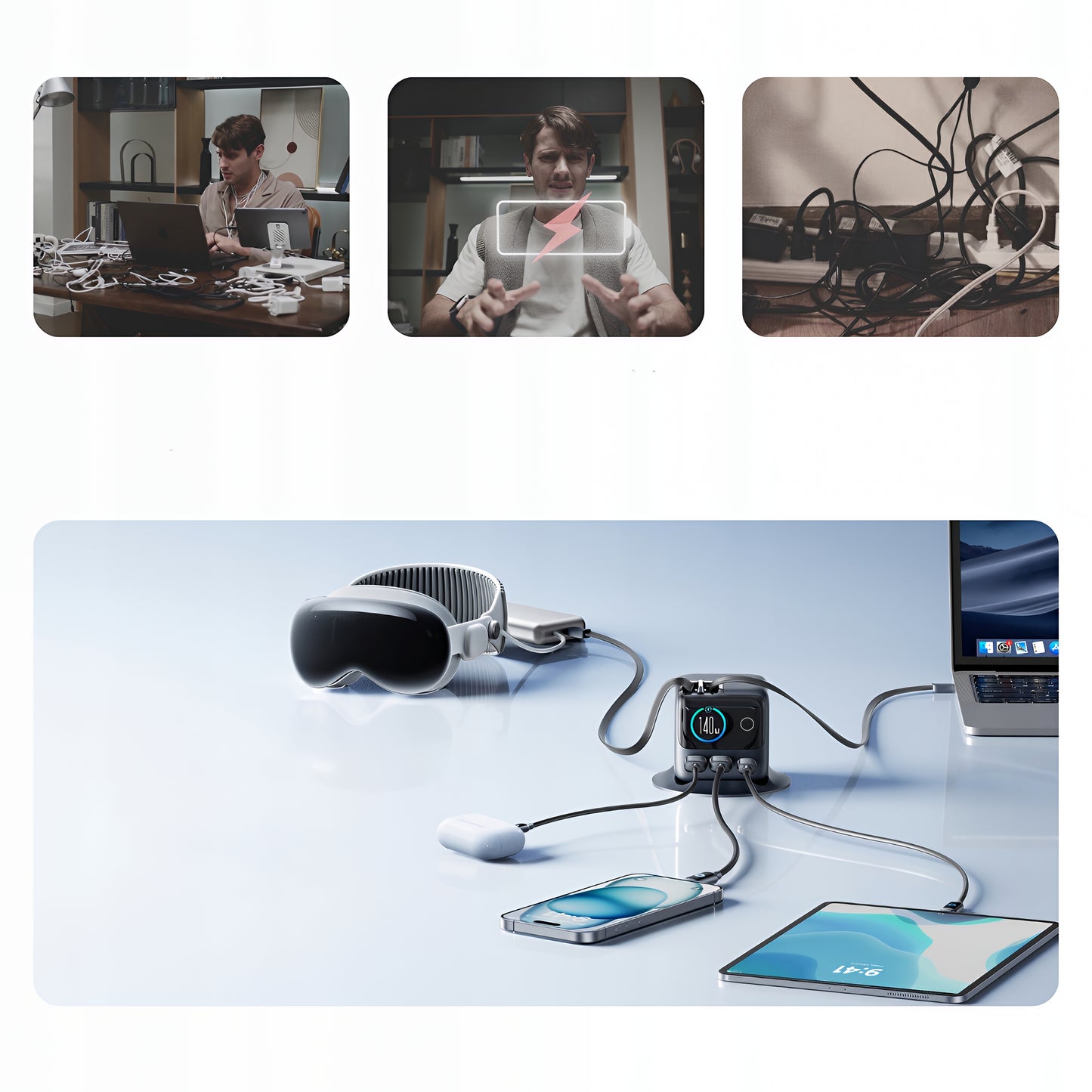 Станция за зареждане с USB-C кабел Joyroom Podix JR-TRD01, 140W, 1 x USB-C - 2 x USB-A, Сив