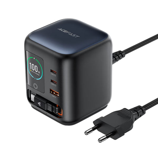 Зарядно устройство с USB-C кабел Acefast Z10, 100W, 1 x USB-A - 2 x USB-C, Черно
