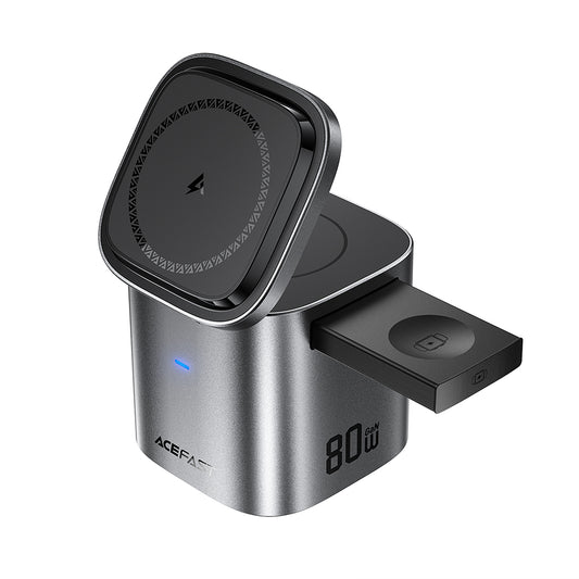 Зарядно устройство със станция с USB-C кабел Acefast Z9 QI 6в1, 80W, 1 x USB-C - 1 x USB-A, Черно