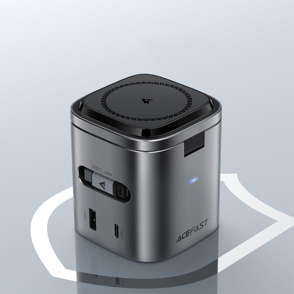 Зарядно устройство със станция с USB-C кабел Acefast Z9 QI 6в1, 80W, 1 x USB-C - 1 x USB-A, Черно