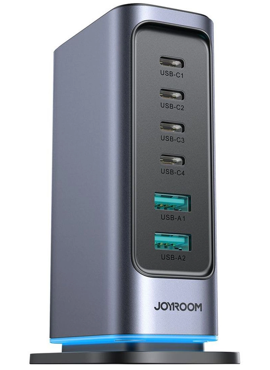 Зарядно устройство Joyroom JR-TCM02 UK, 65W, 3.25A, 2 x USB-A - 4 x USB-C, Сиво