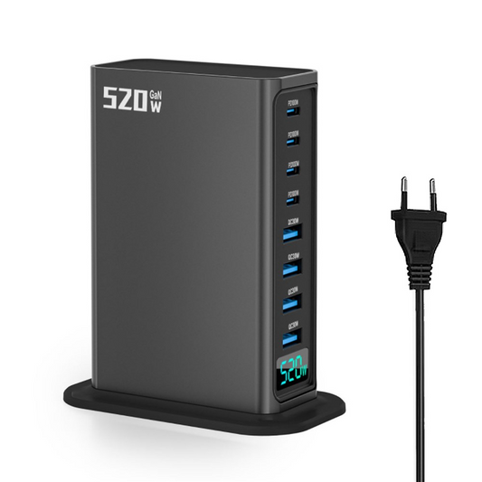 Зарядно устройство OEM станция, 520W, 5A, 4 x USB-A - 4 x USB-C, Сиво