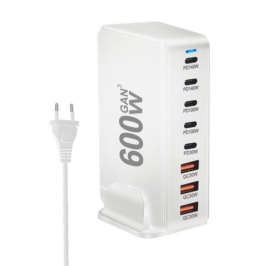 Зарядно устройство OEM станция, 600W, 4 x USB-A - 4 x USB-C, бяло