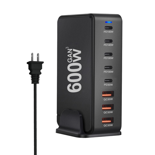 Зарядно устройство OEM станция, 600W, 4 x USB-A - 4 x USB-C, Черно