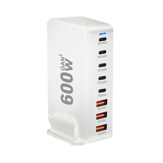 Зарядно устройство OEM станция, 600W, 4 x USB-A - 4 x USB-C, бяло