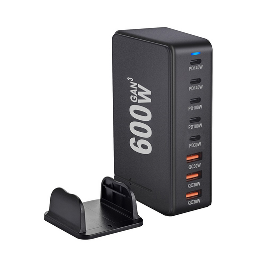 Зарядно устройство OEM станция, 600W, 4 x USB-A - 4 x USB-C, Черно
