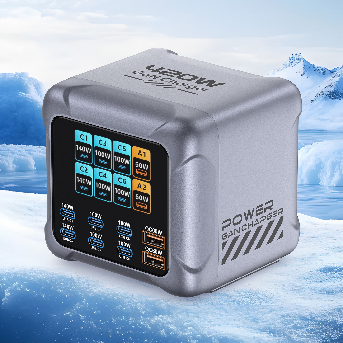 OEM BK-126D Station Charger, 140W, 5A, 2 x USB-A - 6 x USB-C, Gray