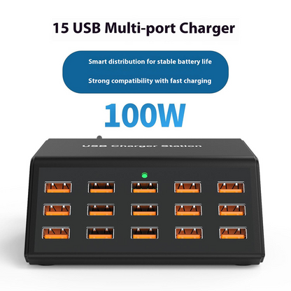 Зарядно устройство OEM HW15, 100W, 2A, 15 x USB-A, Черно
