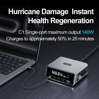 OEM Station Charger WLX-60G, 140W, 5A, 1 x USB-A - 4 x USB-C, Gray
