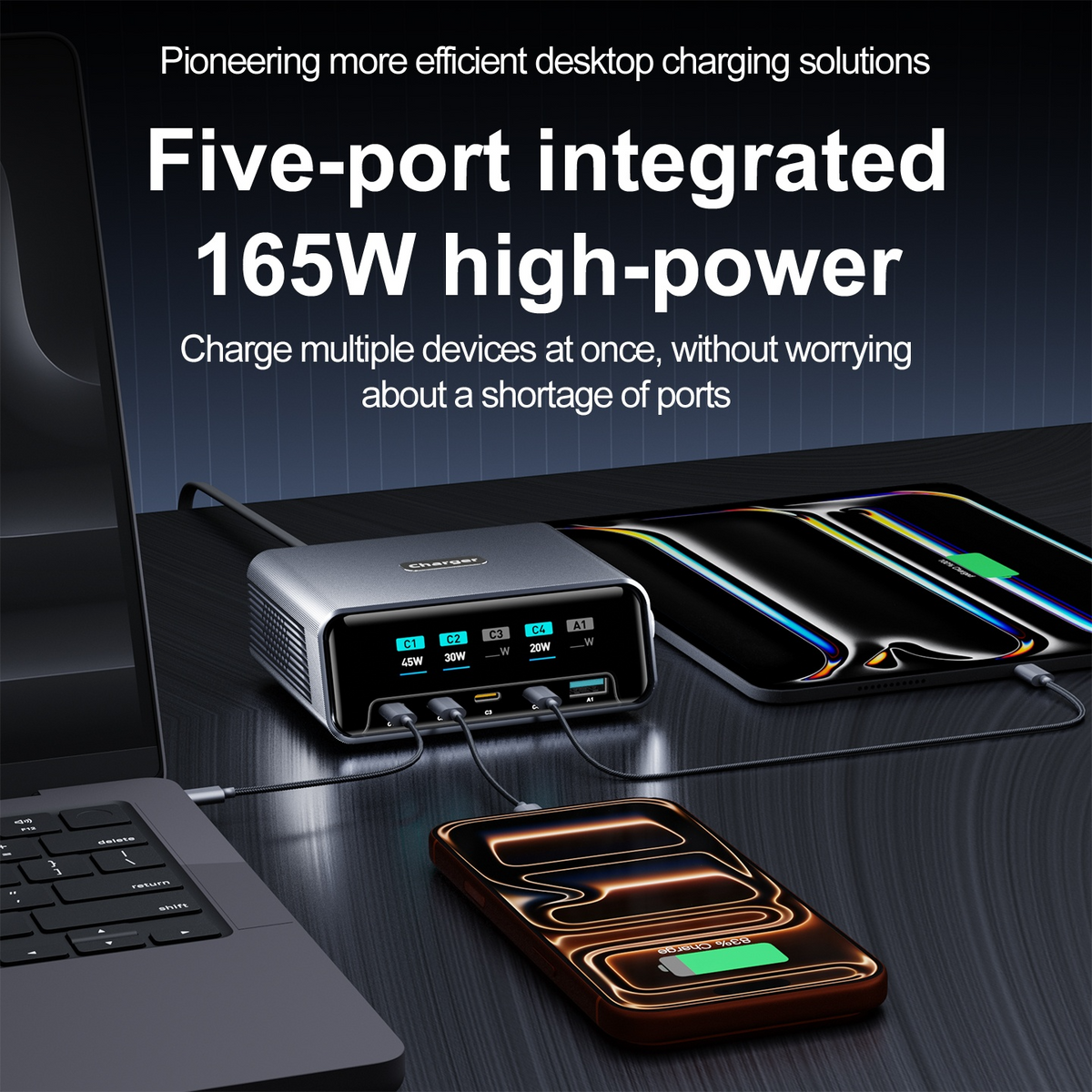 OEM Station Charger WLX-60G, 140W, 5A, 1 x USB-A - 4 x USB-C, Gray