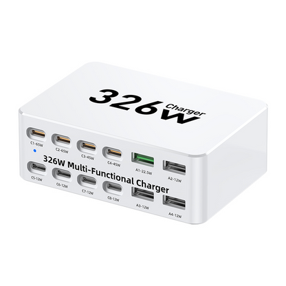 Зарядно устройство OEM WLX-818E, 326W, 3.25A, 4 x USB-A - 8 x USB-C, Бяло