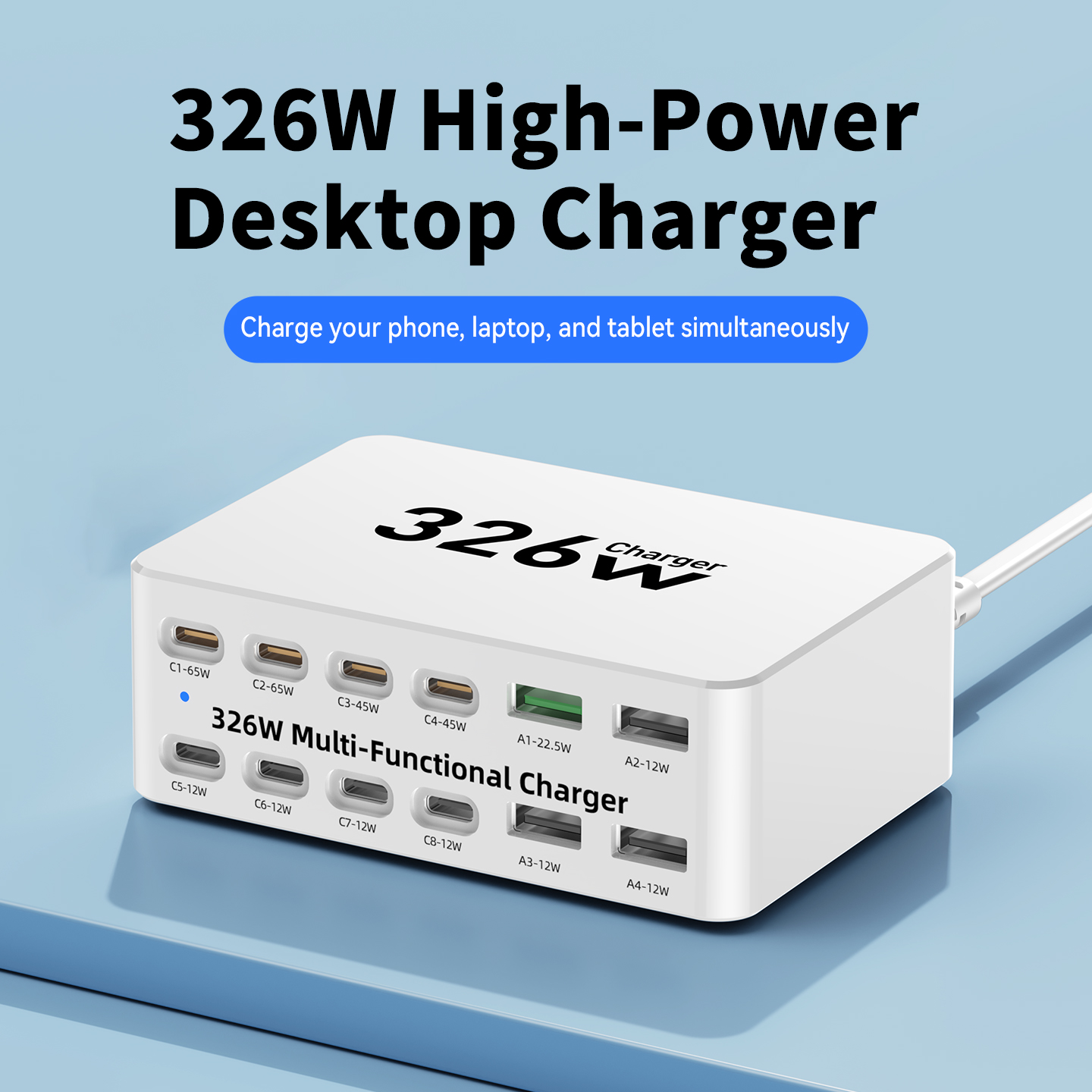Зарядно устройство OEM WLX-818E, 326W, 3.25A, 4 x USB-A - 8 x USB-C, Бяло