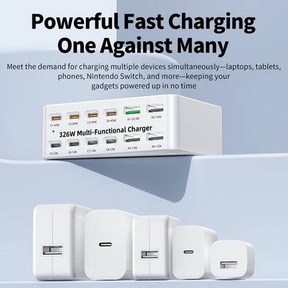 Зарядно устройство OEM WLX-818E, 326W, 3.25A, 4 x USB-A - 8 x USB-C, Бяло
