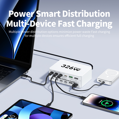 Зарядно устройство OEM WLX-818E, 326W, 3.25A, 4 x USB-A - 8 x USB-C, Бяло