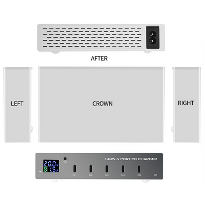 Зарядно устройство OEM WLX-X6P, 140W, 3A, 6 x USB-C, Сребристо